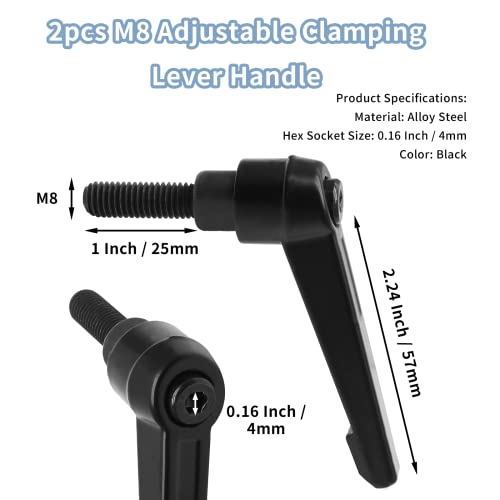 Image of 2pcs M8 Clamping Lever Handle, Alloy Steel, Ratchet Adjustable | Push Button Ratchet Design, M8 x 25mm Male Thread, Electroplated Finish, for Lathe Machine Tool Woodworking Equipment