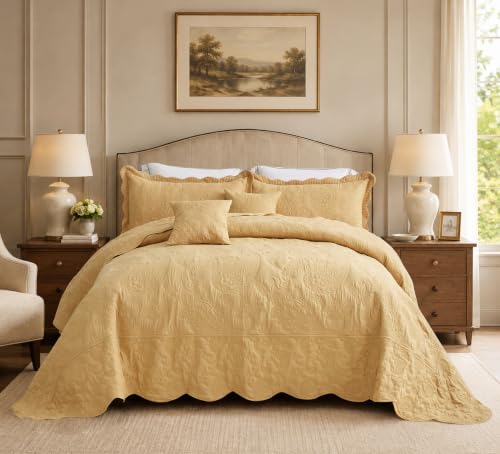 Image of HZ & HY Oversized Alaskan King Bedspreads 138x122, Paisley, Honey Gold