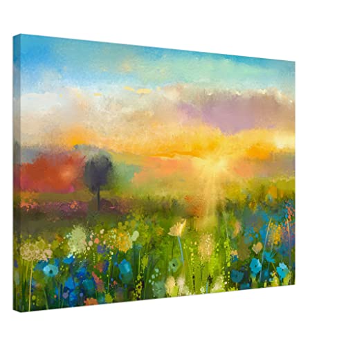 Toile paysage de fleurs encadrée pour une ambiance sereine