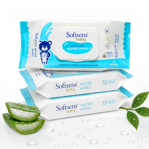 Image of Softsens Baby 99.9% Pure Water Wipes | Pure Aloe Vera Extract with Lid Wipes For Babies (Pack of 3)