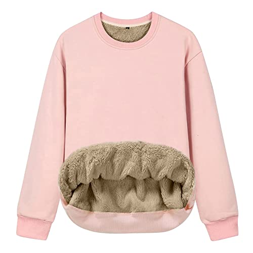 fesfesfes Moletom feminino com capuz forrado de lã de ovelha quente para o inverno, pulôver com capu