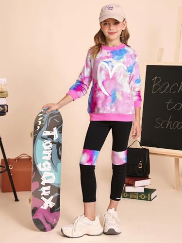 Girls 2 Piece Outfits Kids Clothes Sets Sweatsuit Tracksuit Jogger Print Long Sleeve Sweatshirts Sweatpants 4-13Y3