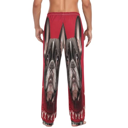 ALAZA Men's French Bulldog Wearing Christmas Sweaters on Red Sleep Pajama Pant2