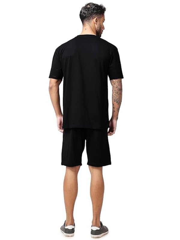 Image of Vogaan Men's T-Shirt and Shorts Set | Pyjama Set for Men | Co-ord Set | Cotton Printed Top & Shorts Night Suits Set