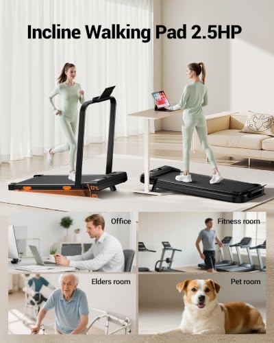 Image of 12% Incline Walking Pad Treadmill, Under Desk Treadmills for Home