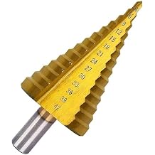 14 Sizes Titanium Step Drill Bit,Taper Drill, Metal Drill, Step Drill Metal 14 Levels, Peeling Drill, Wood 4-42 mm, HSS Tapered Hole Drill, Spiral Groove Peeling Drill, 10 mm Shank