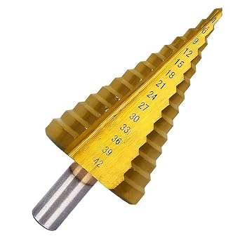 14 Sizes Titanium Step Drill Bit,Taper Drill, Metal Drill, Step Drill Metal 14 Levels, Peeling Drill, Wood 4-42 mm, HSS Tapered Hole Drill, Spiral Groove Peeling Drill, 10 mm Shank