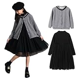 [Kuhvvse] 女の子 ワンピース カーディガン 2点セット 入学式 卒業式 中学生 フォーマル 発表会 冠婚葬祭 スーツ ドレス セットアップ 春 秋 冬 120-165(130 グレー)