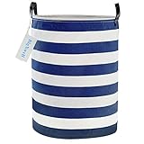 Large Nursery Laundry Basket, BigXwell 22 inch Tall Baby Laundry Basket Collapsible Hamper with Easy Carry Extended Sturdy Handles, Blue and White Thickened Canvas Kids Laundry Hamper for Storage