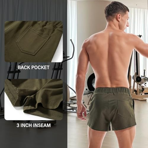 AMY COULEE Mens 3 Inch Cotton Sweat Shorts with Pockets (L, Army Green) by AMY COULEE - Used condition - Image 4