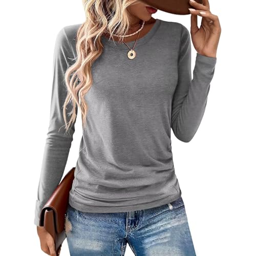 Image of Gihgoew 2 Pack Womens Tops Crewneck Soft Long Sleeve Shirts Fall Clothes Casual Tshirts Basic Tee