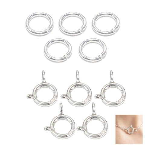 925 Sterling Silver Necklace Clasps - Complete Set of 7mm Spring Clasps and 3mm Jump Rings, Hypoallergenic and Tarnish-Resistant, Ideal for Jewelry Making and Repairs, Suitable for Necklaces