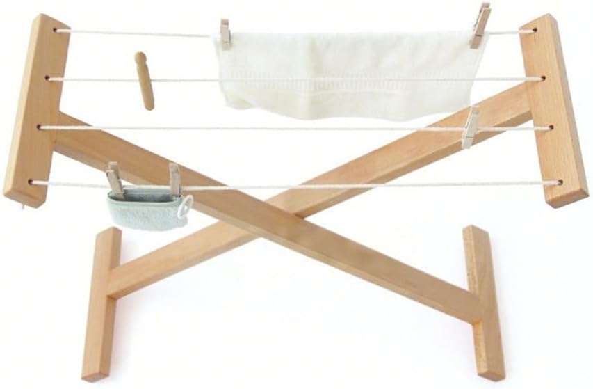 Montessori Wooden Clothes Drying Rack, Practical Life & Self-Care Toy for Toddlers 16 Months+