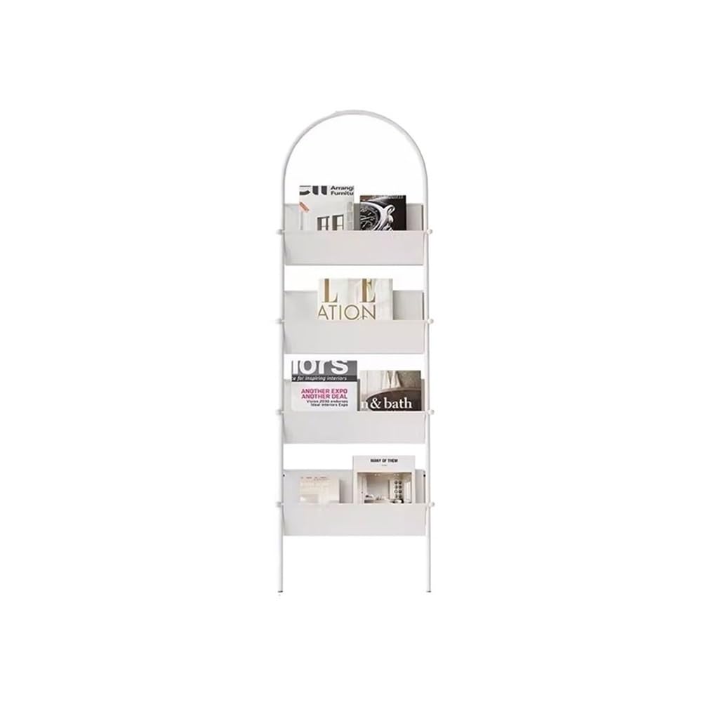 jianjunchaling Simple Metal Newspaper Rack,Bookshelf Magazine Racks Against The Wall Storage Shelves for Office, Trade Show, Exhibitions(White)