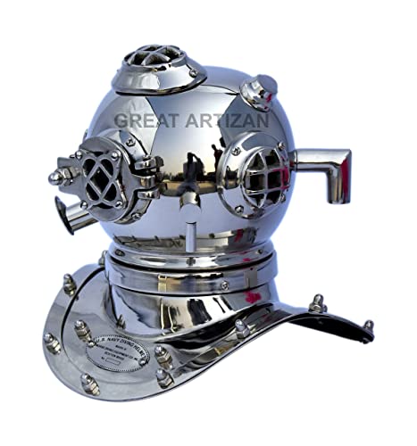 US Navy Divers Diving Helmet with Mark IV, Vintage Handmade Scuba DEEP Diving Divers Helmet with Nickel Finish, Vintage Design Divers Helmet.