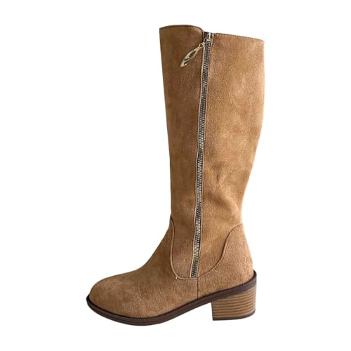 Bottines mi-mollet hiver à talon épais et fermeture éclair latérale pour femme