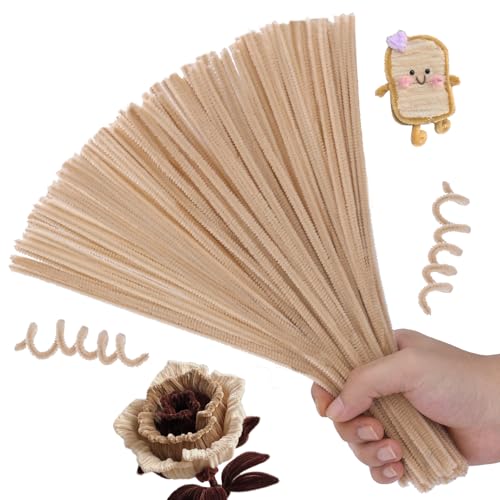 Image of Hssugi 100PCS Pipe Cleaners, Cream Brown Chenille Stems Craft Supplies | Pipe Cleaners Craft Supplies, Pipe Cleaners Bulk Fuzzy Sticks for DIY Art and Craft Projects Home Decoration