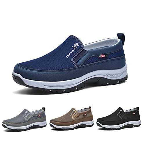 Ztigerz Men's Breathable Mesh Canvas Orthopedic Travel Plimsolls Slip-On Loafers,Comfort Non Slip Outdoor Flats Sneakers Walking Hiking Driving Casual Boat Shoes