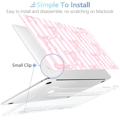 MEEgoodo for MacBook Pro 13 inch Case 2022 2021 2020 A2338 M2/M1 A2251 A2289 with Touch ID,Clear Laptop Hard Shell Cases with Keyboard Webcam Cover&Trackpad Film& Type C Adapter, Pink Bows&Stripes by MEEgoodo - Used condition - Image 4