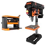 WEN PL1252 15-Amp 12.5-Inch Two-Blade Benchtop Thickness Planer, Black & 4208T 2.3-Amp 8-Inch 5-Speed Cast Iron Benchtop Drill Press