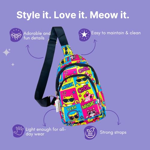 Image of Cots and Cuddles 10pc Cat Print Colourful Cross body Bags for Boys and Girls Kids School, Picnic, Return Gifts, Office