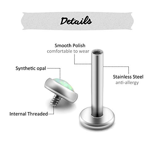 PiercingJ 2-12pcs 16G 316L Stainless Steel Cartilage Tragus Earrings 3mm Round Opal 5/16" Barbell Ear Stud Helix Lip Labret Monroe Earring Birthstone Body Piercing Jewelry2