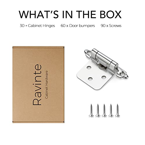 Ravinte 30 Pack 15 Pairs 1/2 Inch Overlay Cabinet Hinges Polished Chrome Semi-Concealed Cupboard Hinges Face Frame Mount Cabinet Door Hinges Kitchen Cabinet Hinges Self Closing Cabinet Hinges #TOP3