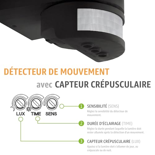 Applique murale extérieure LED noire ETHIR IP54 double tête orientable