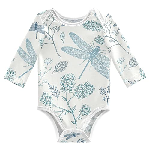 Image of JUNZAN Dragonfly Pattern Vintage Baby Girl Bodysuit Long Sleeve Cotton Jumpsuit for Baby Boy Newborn Romper Toddler Girl Clothes 9M