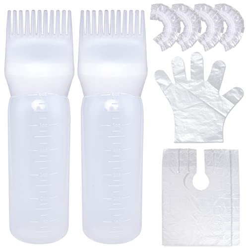 Cosywell Root Comb Applicator Bottle 6 Ounce 2 Pack Hair Dye Applicator Brush Applicator Bottle for Hair Root Comb Color Applicator Bottle with Graduated Scale (White)