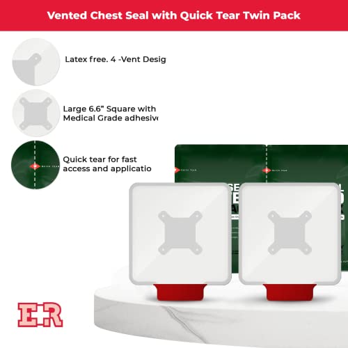 Image of Ever Ready First Aid Vented Chest Seal with Quick Tear Twin Pack- 6.6 inch Square Occlusive Adhesive Dressing for Open Chest Wounds