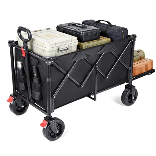 YEAUPE PRO Carrito Plegable de Transporte, Carro de Jardín – Carga 200kg, Fondo Abatible para Objetos Largos. Carro de Playa con Frenos, para Playa, Camping, Pesca, Transporte Familiar – 140-240L