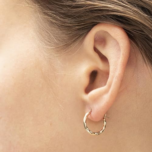10K/14K Real Yellow Gold Twisted Hoop Earrings for Women by GOLDMANIA – 15mm Polished Round Hoops – Lightweight with Secure Latch Back4