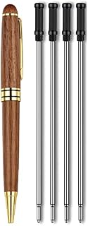 Ballpoint Pen Handcraft Wooden Pens Set with 4 pcs Refills Luxury Gel Pen Retractable Business Metal Pens Gift Pen for Business Signature, Office, and Schoo