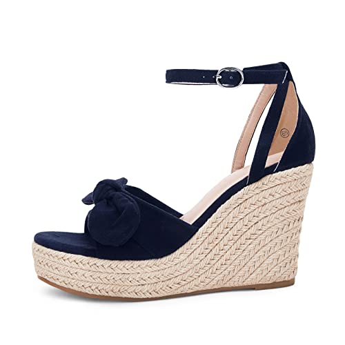 Image of Rilista Womens Wedge Platform Sandals Cute Bowknot Open Toe Espadrille High Heels Buckle Ankle Strap Summer Shoes