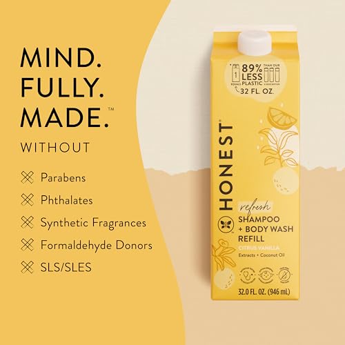 Image of The Honest Company 2-in-1 Cleansing Shampoo Body Wash Refill Carton, Gentle for Baby, Naturally Derived, Tear-free, Hypoallergenic, Citrus Vanilla Refresh, 32 fl oz