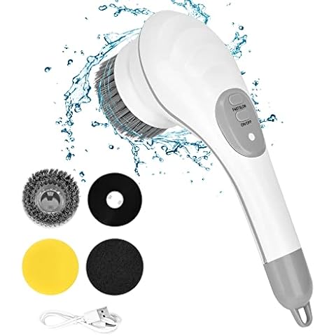 Electric Cleaning Brush, Cordless Electric Spin Scrubber with 3 Brush Heads, IPX7 Waterproof, 2 Rotating Speeds, Rechargeable Power Scrubber for Kitchen Bathroom Stove Dish Sink Tile Cover