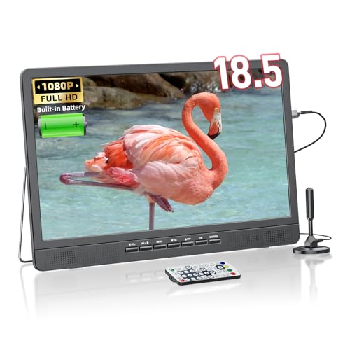 NORTHING 18.5' Portable TV for Outdoor Indoor, Full HD Portable TV for Camping, 6500mAH Built-in Power Operated TV, 12V TV with Antenna/HDMI/USB/AV Input, Small T V for RV Kitchen Patio Boat Car