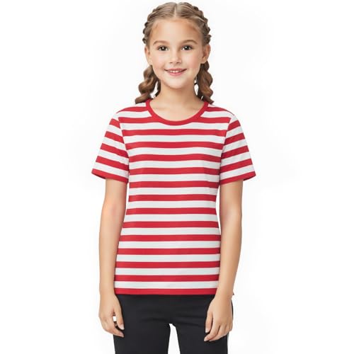Image of Kids Striped T-Shirt,Short Sleeve,Crew Neck,Boy Girls Summer Tee Top Halloween Costumes 3-12 Years