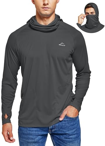 Willit Men's Sun Protection Hoodie UPF 50+ Fishing Hiking Shirt Long Sleeve SPF UV Shirt Rash Guard Lightweight Deep Gray L
