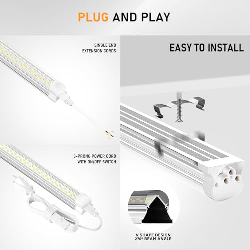 Onlylux 8Ft Led Shop Light, 8' 100W 15000Lm 6000K (12 Pack), 8 Foot Linkable Led Shop Lights With Plug Fixture For Garage Workshop, T8 Led Tube Lights thumb #3