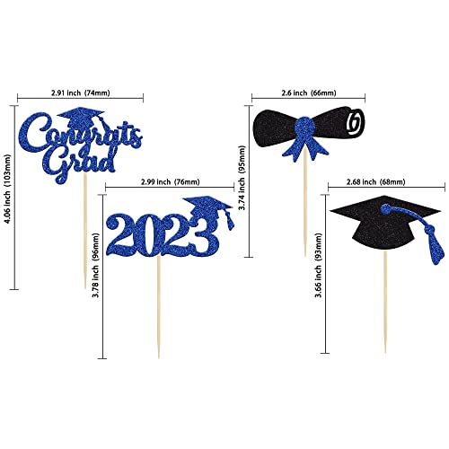 Gyufise 24Pcs 2023 Graduation Cupcake Toppers Blue Glitter Congrats Grad 2023 Diploma Cap Cupcake Picks Class Of 2023 Cake Decorations For Grad 2023 Party Cake Decorations Supplies #TOP1