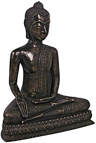Design ToscanoSukhothai Sitting Asian Man Indoor/Outdoor Garden Statue, 27 inches wide, 32 inches tall, Fiberglass Cast Stone Resin, Bronze Finish