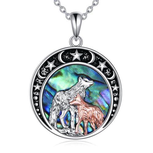 Animal Necklace Sterling Silver Double Cat/Wolf/Fox Pendant Moon and Star Necklace Jewelry Gifts for Women
