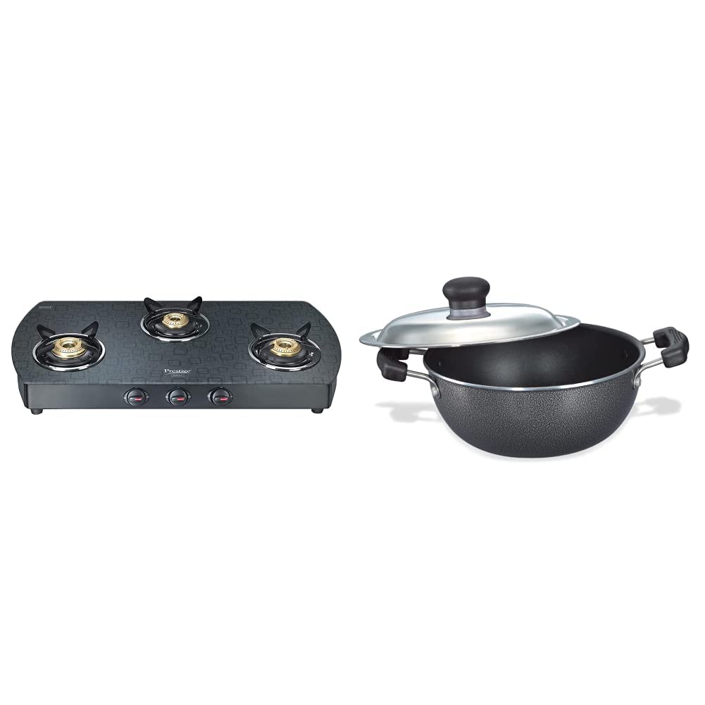 Prestige Premia GTS 3L (D) Glass Top Stove, Black & Omega Select Plus Non-Stick Flat Base Kadai with Lid, 20cm, 2.2 litres, Black Combo (B085GQV28C) Amazon Price History, Amazon Price Tracker