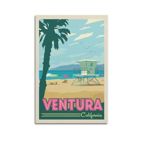 Poster de voyage vintage California Ventura 50x75cm pour décoration murale