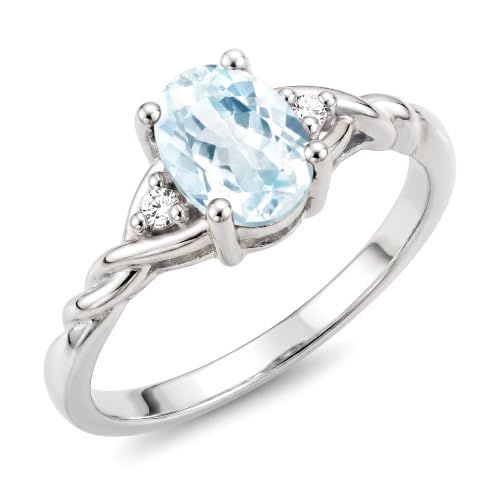 Image of Rylos Sterling Silver Classic Birthstone Ring - 7X5MM Oval Gemstone & Diamonds - Women's Jewelry, Sizes 5-10