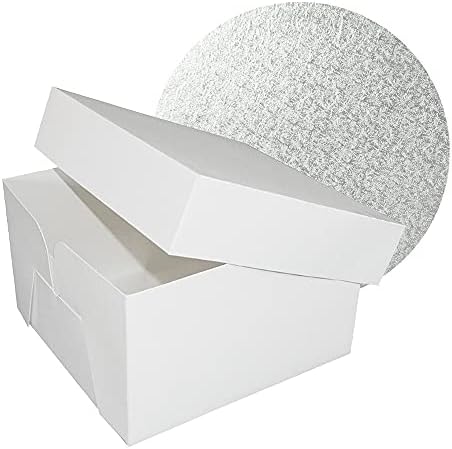Culpitt 10" Round Silver Cake Drum Board & White Cake Box Combo