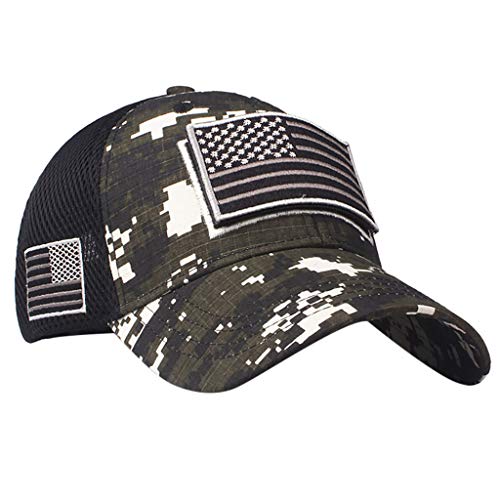 ACEBABY Bandera Americana Bordado Gorra de béisbol Verano Malla Sombrero Marea Salvaje Casquillo del Bordado Casual Gorra de Mezclilla Bordada de Flores para Hombre, Mujer, Gorra de béisbol