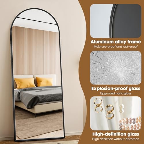 Whitmor Full Length Mirror, 64"x21" Standing Full Body Mirror with Aluminum Alloy Frame, Floor Mirror for Bedroom Bathroom Wall Decor, Arched, Black - Image 5